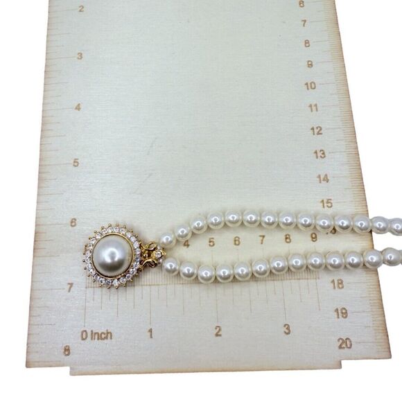 VTG White Pearl Icy Crystal Pendant Necklace 18" Gold Formal Wedding - Picture 12 of 16